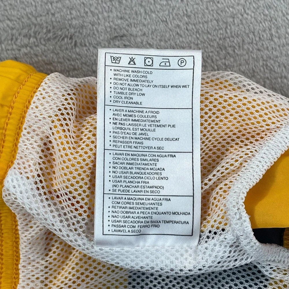 Vintage Y2K Nike‎ Swim Trunks Shorts Men Medium Yellow Black Big Logo Mesh Liner
